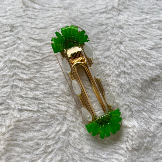 Barrette Marguerite verte rectangle